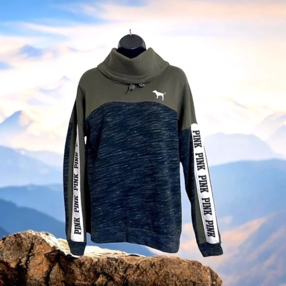 Victoria’s Secret Pink Sweatshirt Cowl Neck Long Sleeve Logo Drawstring Pullover - Picture 1 of 11